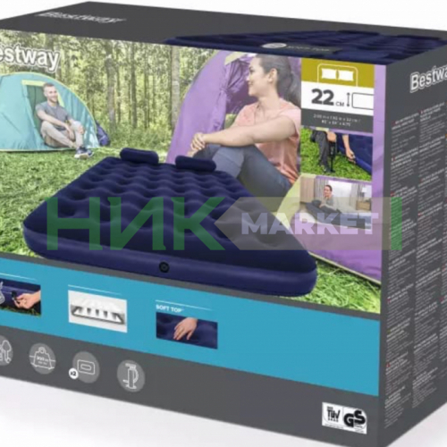 Матрас надувной Bestway 152x203 см + подушки и насос